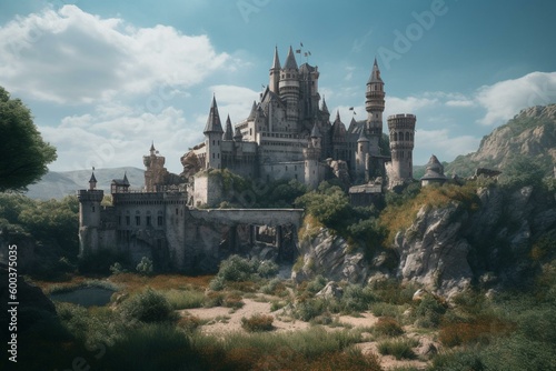 A magical kingdom with stunning castles and landmarks. Generative AI © Kato