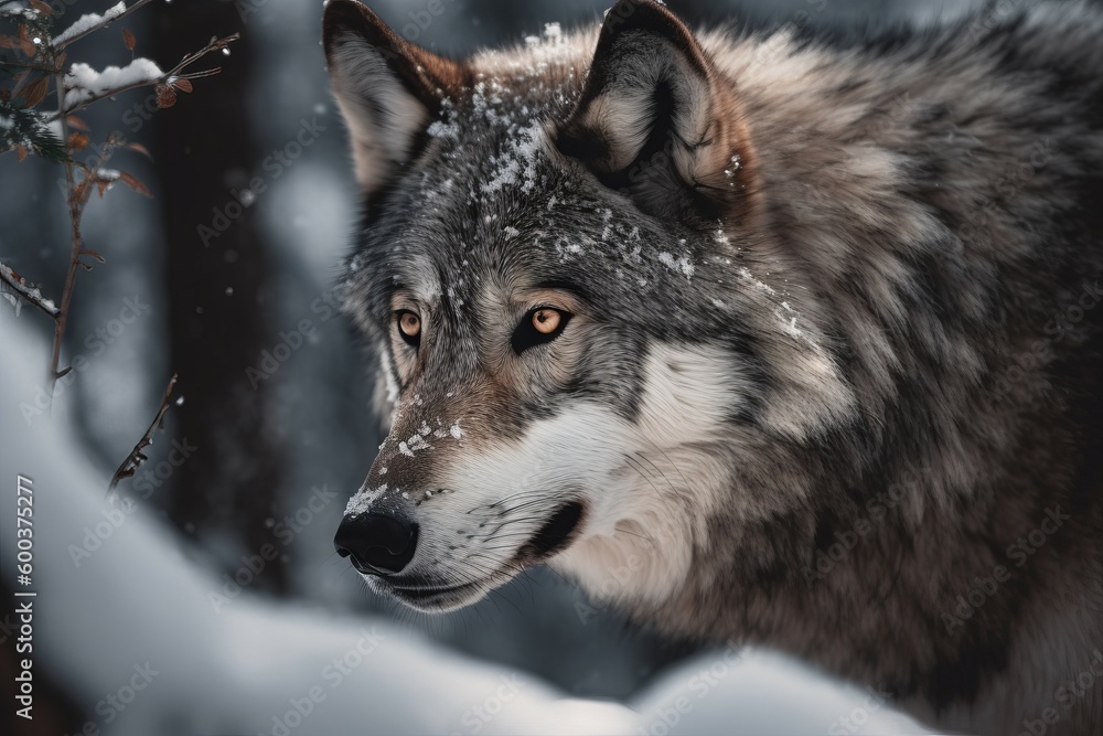 Winter forest wolf eyes. Generate Ai