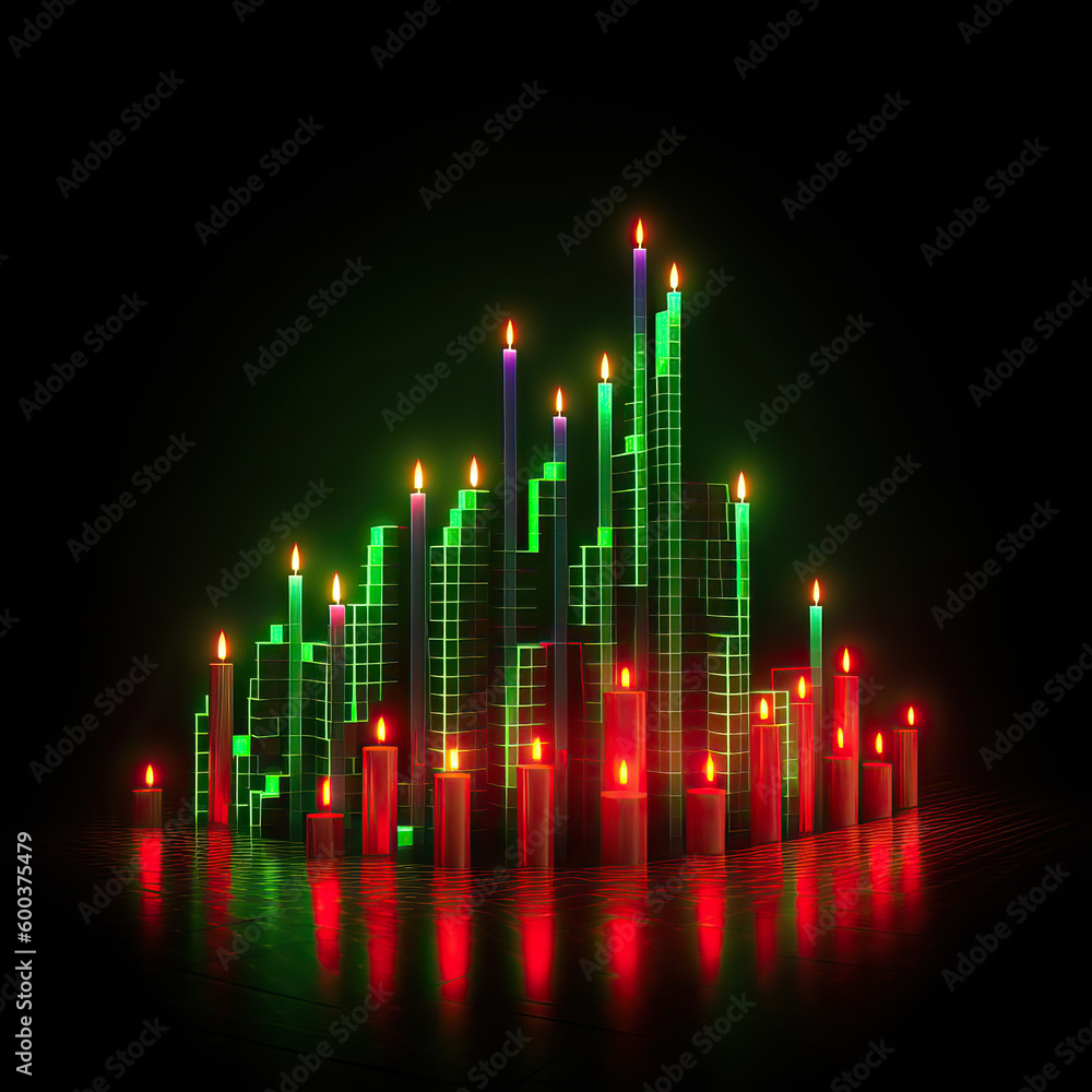Green and red candles with flames, Generative AI illustration
