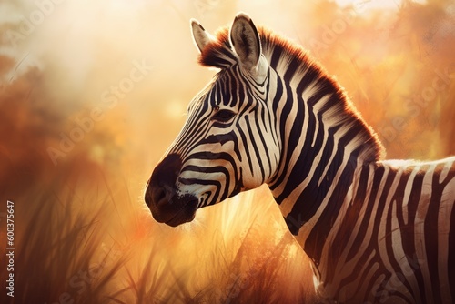 Zebra closeup sunset. Generate Ai