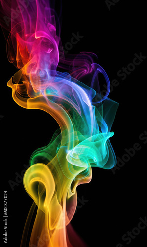Abstract colorful smoke background on black. Generative AI