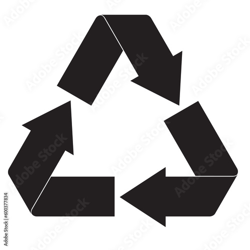 recycle icon, bold black triangle shape arrow isolated on white background