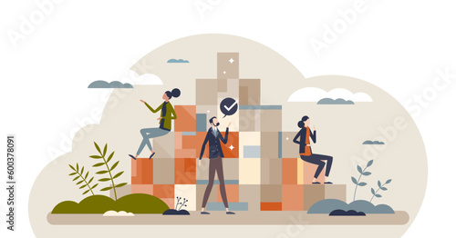 Income inequality and poverty with salary contrast tiny person concept, transparent background.Capitalism levels and class difference for female society illustration.