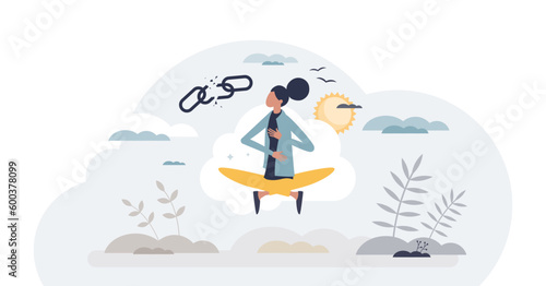 Stress reduction techniques for inner calm or relaxation tiny person concept, transparent background. Be happy with anxiety and anxious management.