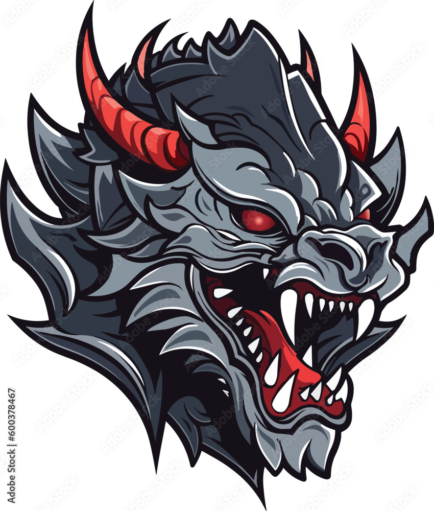 Angry Dragon head, vector logo, icon illustration mascot, t-shirt design, isolated