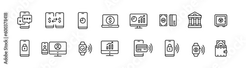 International money transfers, savings, credit and mortgage payments. Banking and finance icons set