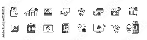Contactless payment using NFC technology. Smartphone, smart watch, wallet and p2p transactions. Pixel perfect, editable stroke icons set