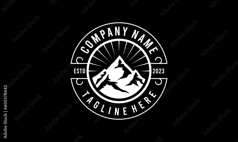 Mountain peak summit logo design. Outdoor hiking adventure icon set. Alpine wilderness travel symbol. Vector illustration. Mountain peak summit logo design. Outdoor hiking adventure icon set. Alpine wilderness travel symbol. Vector illustration.
