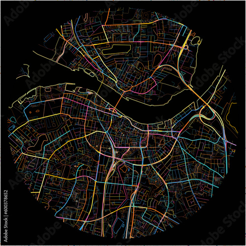 Colorful Map of Aalborg with all major and minor roads.