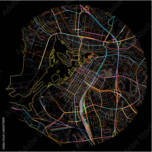 Colorful Map of Oulu with all major and minor roads.