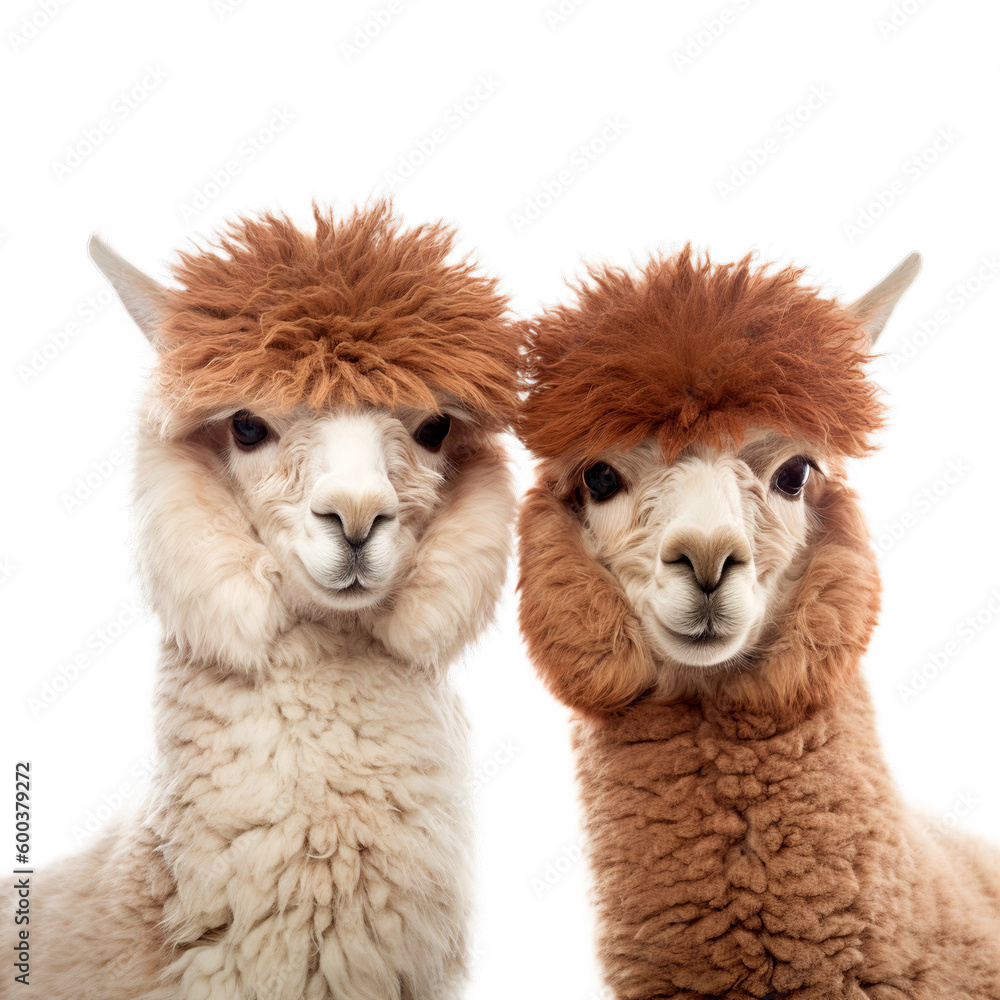 Fototapeta premium Alpacas looking at camera. Generative Ai