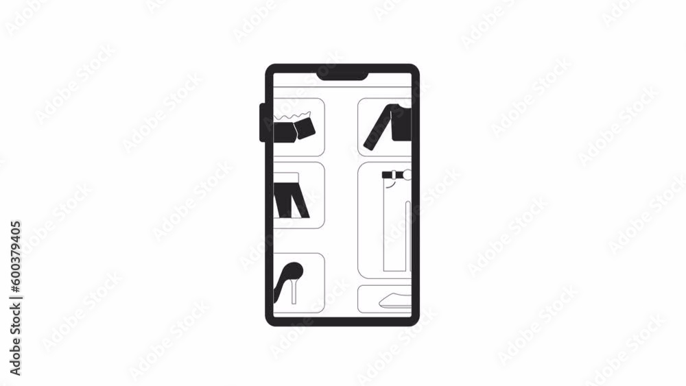 Animated bw wardrobe app on phone. Swiping smartphone screen 2D cartoon monochrome flat animation. Putting outfits together 4K video concept footage with alpha channel transparency for web design Animated bw wardrobe app on phone. Swiping smartphone screen 2D cartoon monochrome flat animation. Putting outfits together 4K video concept footage with alpha channel transparency for web design