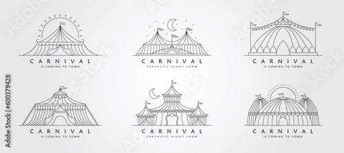 Fotografiet set of circus tent line art logo vector design, carnival symbol illustration template design