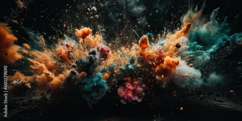 Colorful explosion, with orange, pink and blue fumes, generative ai © FrankBoston