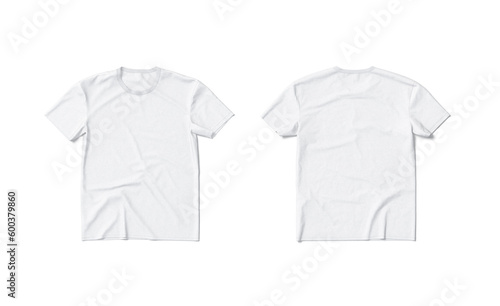 Blank white t-shirt mockup flat lay, front and back, isolated