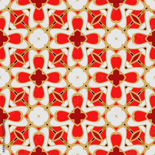 Creative color abstract geometric pattern in white red yellow, vector seamless, can be used for printing onto fabric, interior, design, textile.