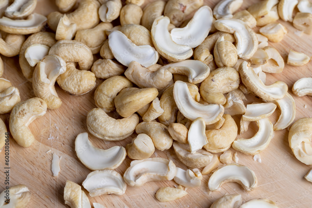 Fresh peeled cashew nuts on the table Fresh peeled cashew nuts on the table
