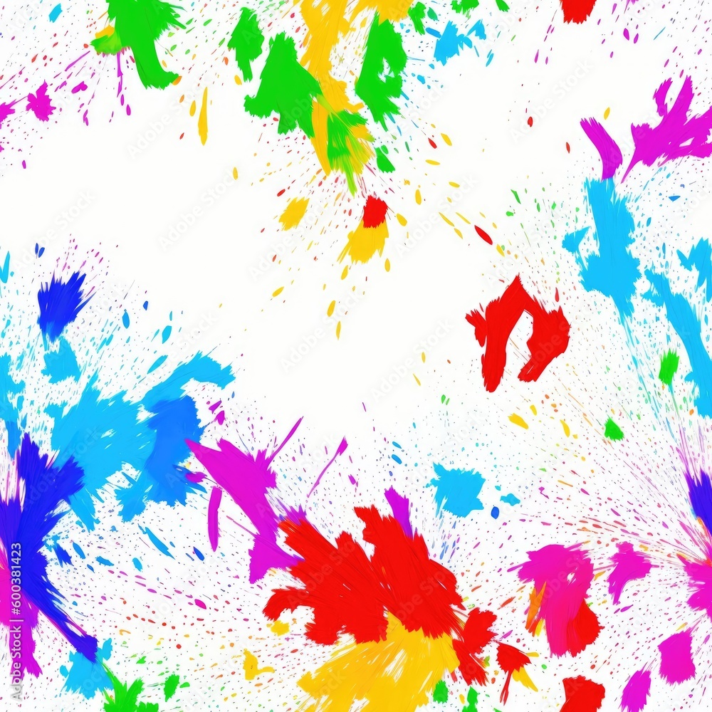 Multicolored splashes of paint on a light background. Seamless pattern. Created by a stable diffusion neural network.