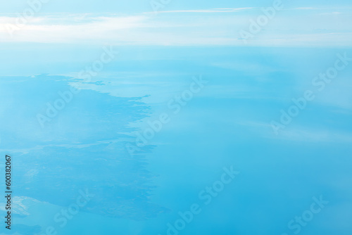Aerial view of blue coast and blue sea