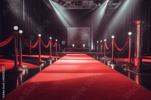 Victorious podium, red carpet, spotlights, recognition event. Generative AI