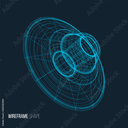 Wireframe shape. Futuristic hud element. Geometric grid. Vector illustration.
