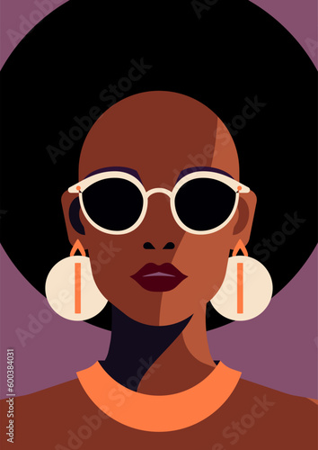 African black woman fashion pastel paint color portrait minimal contemporary poster vector flat photo