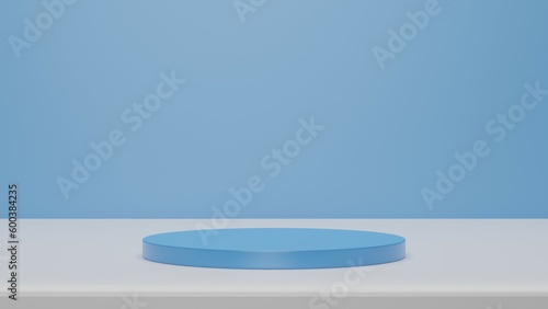 Blue podium in a blue room with white floor - 3D Illustration