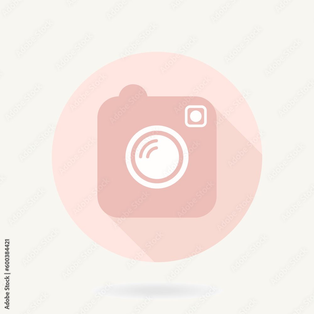 Camera pink flat icon in the circle with long shadow Camera pink flat icon in the circle with long shadow