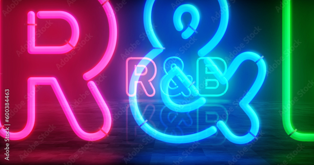 R&B Rhythm and blues music neon light 3d illustration R&B Rhythm and blues music neon light 3d illustration