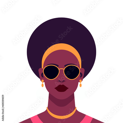 Black fashion woman modern ethnic hairstyle paint minimalist portrait vector flat illustration