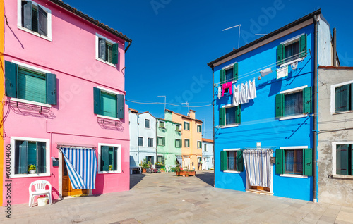 Colorful painted houses on Burano island near Venice, Italy