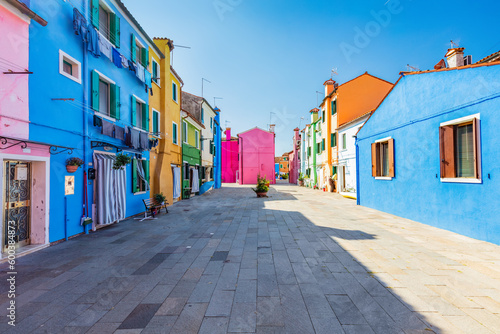 Colorful painted houses on Burano island near Venice  Italy