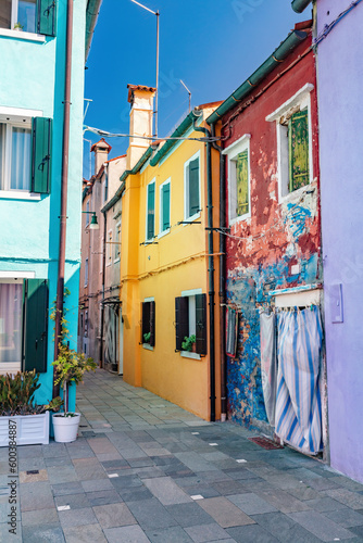 Colorful painted houses on Burano island near Venice, Italy