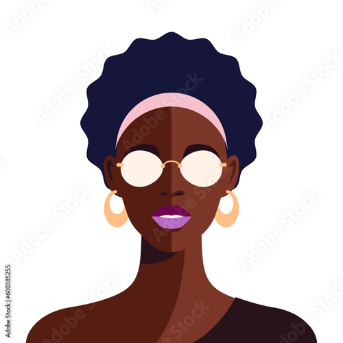 Modern young African woman portrait beauty face ethnic hairstyle minimalist avatar vector flat