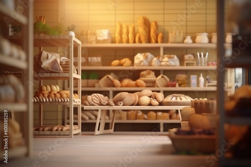 Interior Design Background of an Organic, Eco-Friendly Vegan Grocery Store, Ai Generated