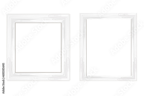Wooden white frame, textured, detailed border in cartoon style isolated on white background. Rustic, retro © Alyona