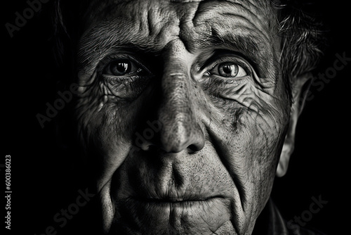 The face of an older man depicts the devastating effects of Alzheimer's mental illness. Ai generation. Generative AI
