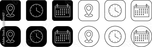 Time, date, and address vector icons. PNG