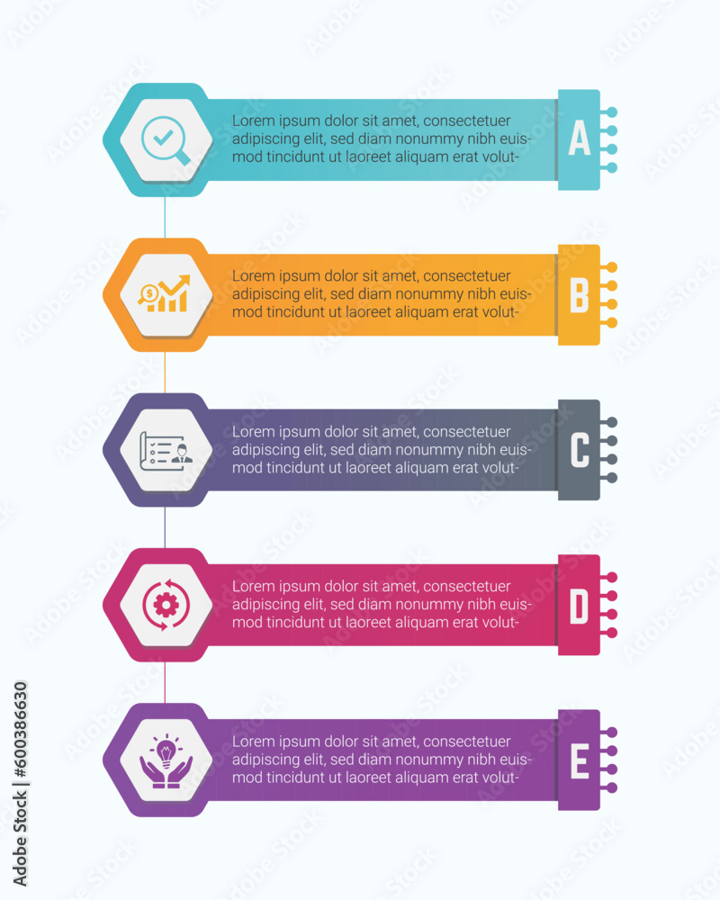 Business infographic steps template with five options