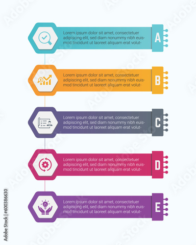 Business infographic steps template with five options