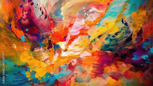 Abstract colorful brush strokes in oil on canvas  background. AI generated.