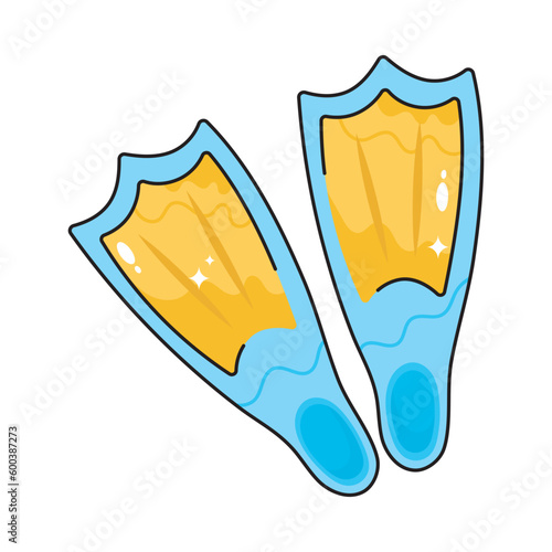 Diving Fins doodle filled vector outline icon. EPS 10 file