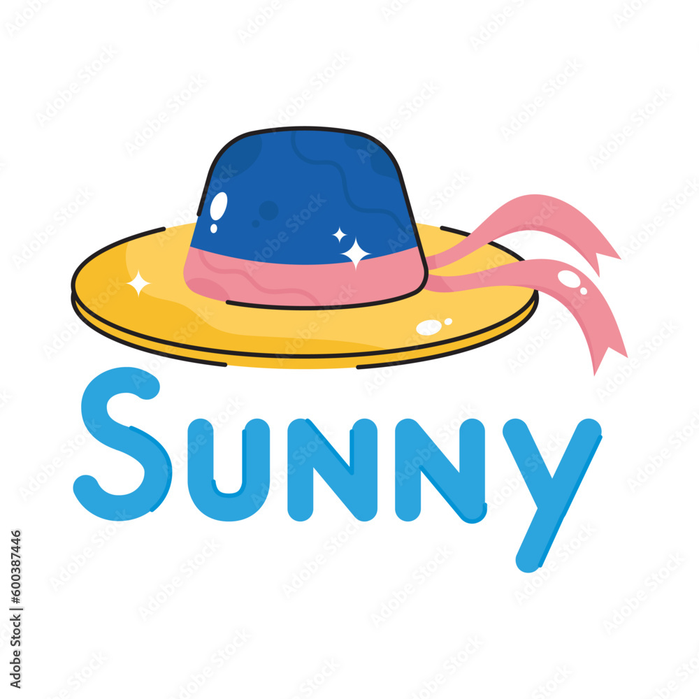 Beach Hat doodle filled vector outline icon. EPS 10 file Beach Hat doodle filled vector outline icon. EPS 10 file