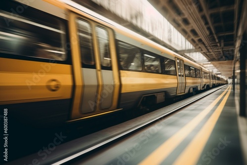 Blurred metro train. Generative AI