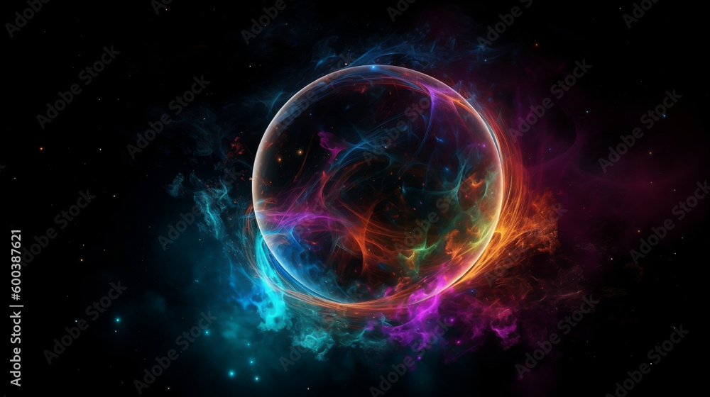 Universe of neon colors. Colorful universe with colors merging. Stars, nebulae, star dust, smoke... Creative, magical and high quality universe. Image generated by AI.