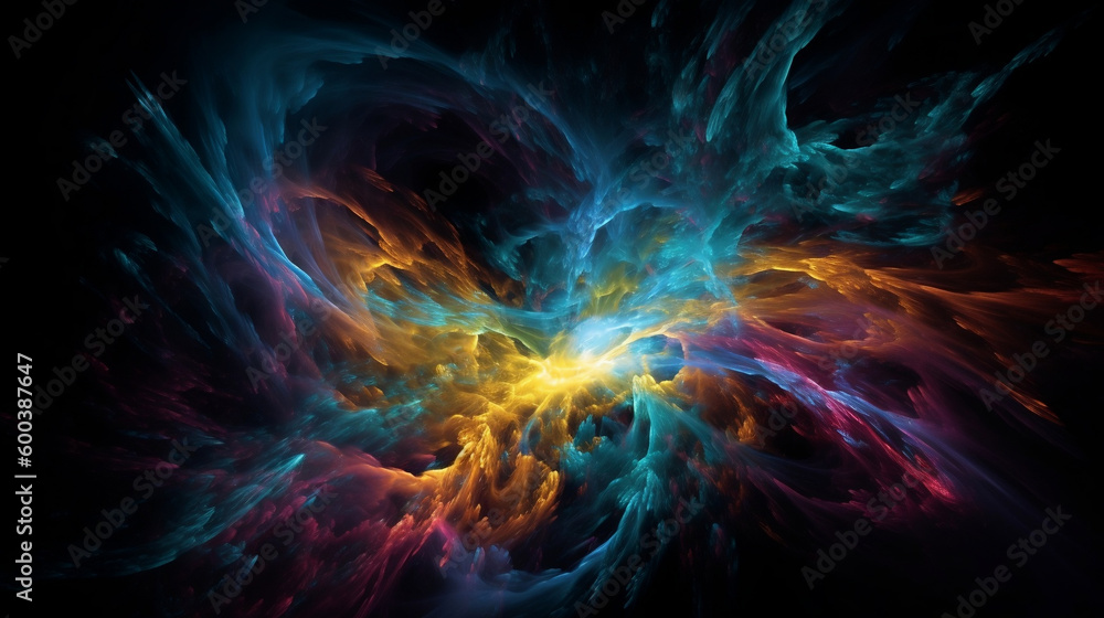 Fototapeta premium Universe of neon colors. Colorful universe with colors merging. Stars, nebulae, star dust, smoke... Creative, magical and high quality universe. Image generated by AI.