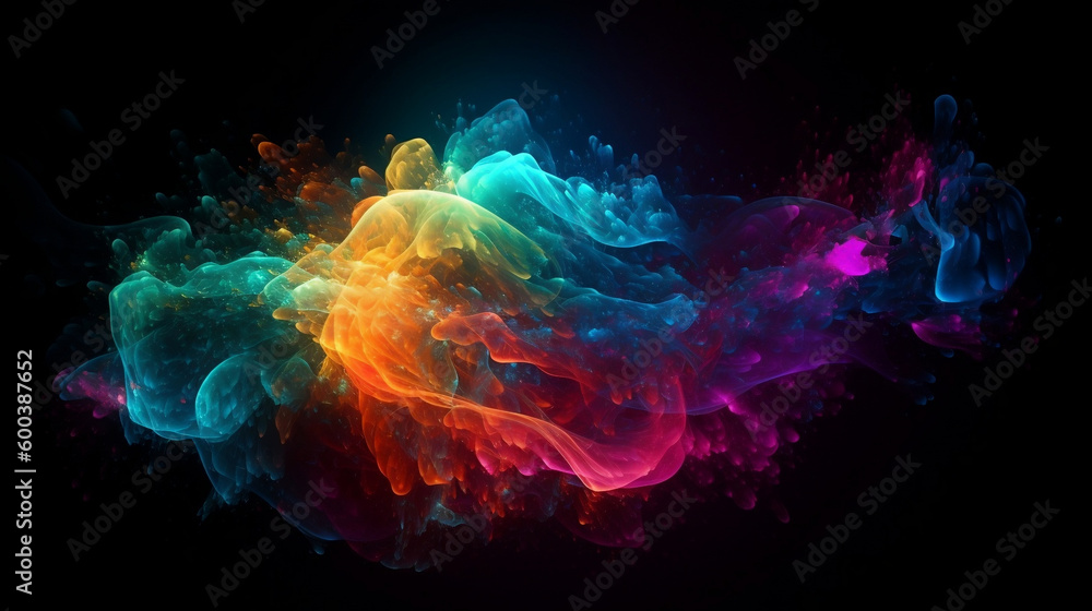 Universe of neon colors. Colorful universe with colors merging. Stars, nebulae, star dust, smoke... Creative, magical and high quality universe. Image generated by AI.