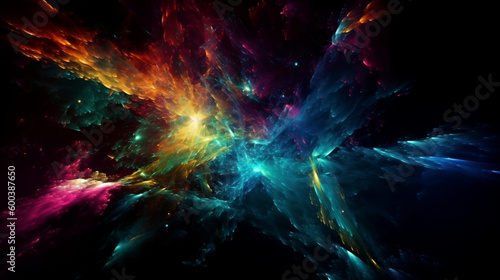 Universe of neon colors. Colorful universe with colors merging. Stars  nebulae  star dust  smoke... Creative  magical and high quality universe. Image generated by AI.