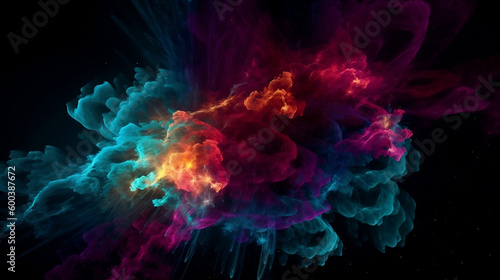 Universe of neon colors. Colorful universe with colors merging. Stars  nebulae  star dust  smoke... Creative  magical and high quality universe. Image generated by AI.