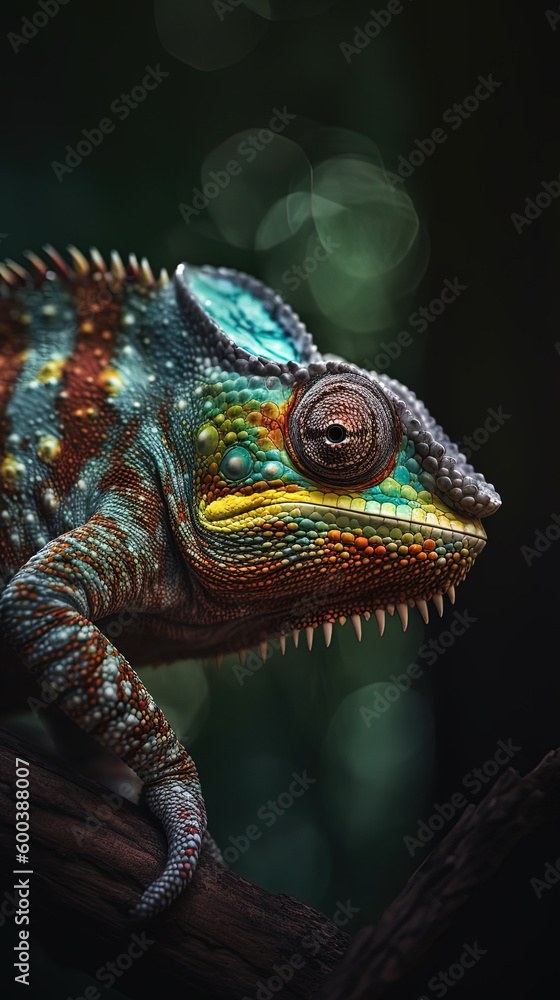 Fototapeta premium chameleon of various colors on the branch